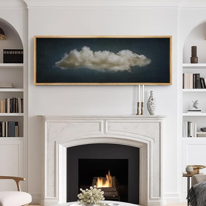 SIGNFORD Large Framed Canvas Print Wall Art Single Fluffy Cloud on Dark Sky Minimalist Atmospheric Illustrations Modern Art Relax/Calm Warm for Living Room, Bedroom, Office - 60"x20"
