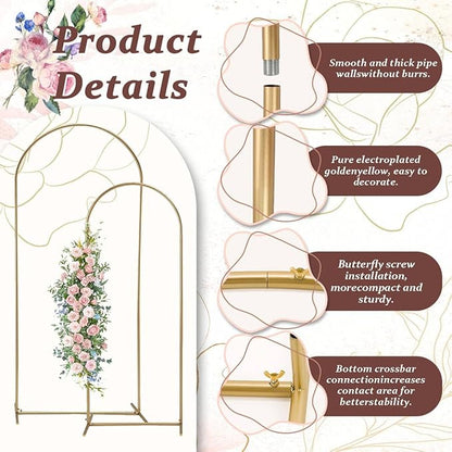 Arch Backdrop Stand for Party,5 FT,6 FT Metal Balloon Arch Stand,Gold Wedding Arch Stand for Birthday Ceremony,Baby Shower,Graduation Decoration
