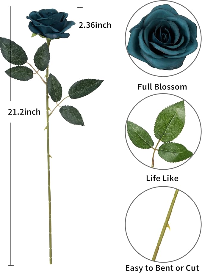 DuHouse 10 Pcs Artificial Silk Rose Flowers Long Stems Fake Flowers for Wedding Arrangement Centerpiece Home Kitchen Decor