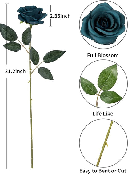 DuHouse 10 Pcs Artificial Silk Rose Flowers Long Stems Fake Flowers for Wedding Arrangement Centerpiece Home Kitchen Decor