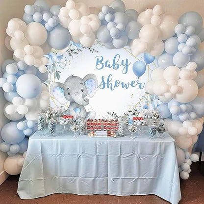 Elephant Baby Shower Backdrop Blue Flower It's A Boy Elephant Baby Shower Party Decoration Photography Background Little Peanut Cake Table Banner Photoshoot Supplies 5x3ft