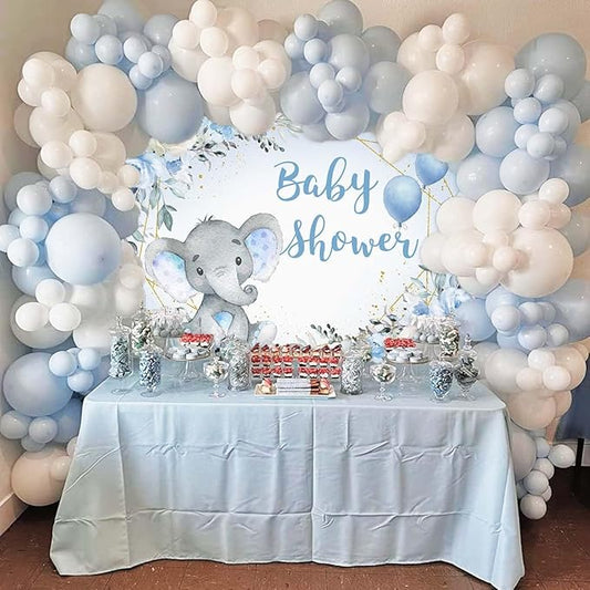 Elephant Baby Shower Backdrop Blue Flower It's A Boy Elephant Baby Shower Party Decoration Photography Background Little Peanut Cake Table Banner Photoshoot Supplies 5x3ft