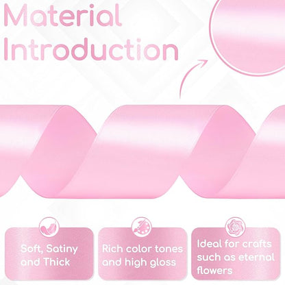 Pink Satin Ribbon 2 Inch 60 Yards, Solid Polyester Fabric Ribbon for Flower Bouquet, Hair, Crafts, Gift Wrapping, Birthday Party, Handmade Roses, Wedding and Festival