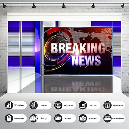 News Broadcast Hall Backdrop Studio TV Breaking News Background News Room Broadcasting Photography Background Program Record News Report Business Newsman Backdrop Kids Portrait Photo Props 15x8ft