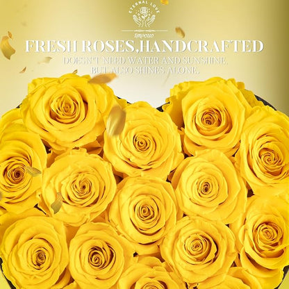 16-Piece Forever Flowers Heart Shape Box - Preserved Roses, Birthday Gifts For Women- Flower Delivery Prime, Valentines, Anniversary, Wedding Gifts- Yellow Roses