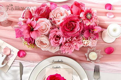 Artificial Flowers, Silk Hot Pink Flowers for DIY Wedding Bridal Bouquets, Fake Cake Flowers for Centerpieces,Baby Shower, Table Arrangement, Home Party Decorations