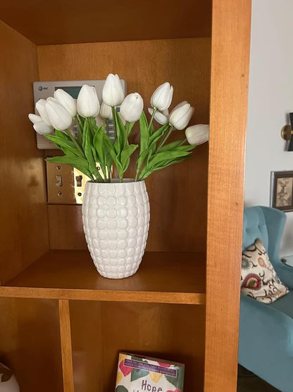 Tulips Artificial Flowers 20 Pcs White Fake Tulip Stems Real Touch PU Tulips for Easter Spring Wedding Bouquet Home Centerpiece Floral Arrangement Table Décor
