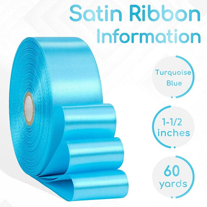 Turquoise Blue Satin Ribbon 1-1/2 Inch 60 Yards, Solid Polyester Fabric Ribbons for Flower Bouquet, Gift Wrapping, Handmade Roses, Crafts, Hair, Wedding