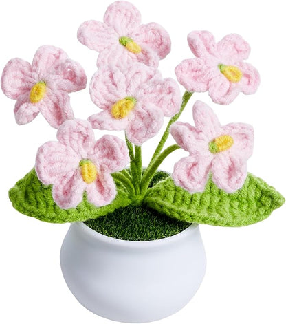 Crochet Flowers Cute Handmade Knitted Potted Flower Plants Gifts for Women Teacher Coworkers Birthday Anniversary Valentines Christmas Decorationsfor Car Dashboard Home Room Office Desk Decor