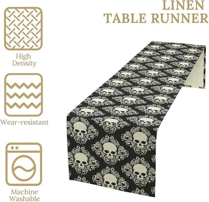 Gothic Table Runner,Dark Skull Pattern Table Runner for Home Kitchen Table Dining Garden Farmhouse Wedding Party Deco 13x108 Inch