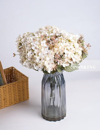 Hydrangea Artificial Flower 3pcs Realistic Faux Silk Hydrangeas Fake Flowers Bouquets Arrangements Decor for Wedding Spring Mother's Day, Home Table Decorations, White Flower