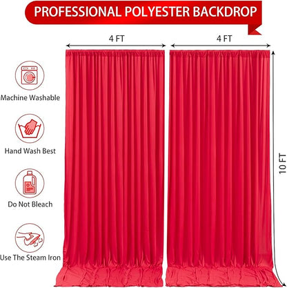 Red Backdrop Curtains 2 Panels-Wrinkle-Free Polyester Photography Drapes Party Photo Backgrounds for Wedding Christmas Photo Backdrops- 8 X10FT (Red)