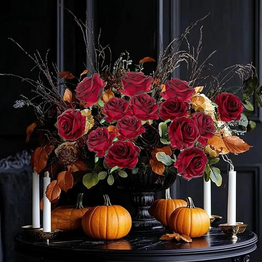50pcs Artificial Roses Flowers in Bulk,Realistic Silk Fake Rose with Long Stem for Wedding Centerpieces Bouquet Party Floral Arrangement Home Decoration (Burgundy)