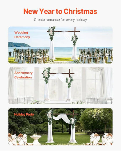 VEVOR Artificial Wedding Arch Flowers Kit, White Wedding Arch Flowers with Drapes Kit (Pack of 4) - 2 Pcs Floral Arrangement, 2 Pcs Sheer Drapes, for Ceremony Bouquets Reception Backdrop Decoration
