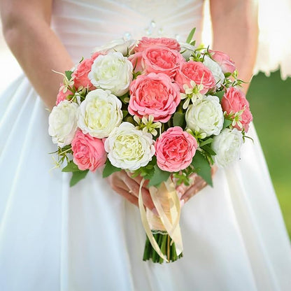 MARTINE MALL 2 Packs Peonies Artificial Flowers, Mixed White Pink Artificial Peonies, Silk Peonies Flowers Fake Peonies Artificial Flowers Peonies Bouquet for Centerpiece Table Wedding Home Decor