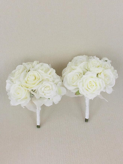 Rinlong 8.2 Inch Wedding Bouquets for Bridesmaids Bride White Rose Artificial Flowers Bridesmaids Bridal Bouquet for Wedding Prom