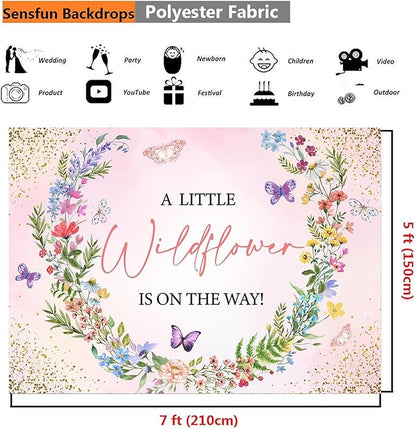 Pink Floral Wildflower Baby in Bloom Baby Shower Backdrop Decorations A Little Wildflower is On The Way Backdrops Banner Background for Girl Wild Flower Theme Baby Shower Party Decor Photo Props 7x5ft