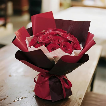 WRAPAHOLIC 20 Sheets Flower Wrapping Paper - 22.4 x 22.4 inch Dark Red Color Water-Resistant Floral Bouquet Wrapping Paper, Florist Supplies Packaging for Christmas, Wedding Birthday Gift DIY