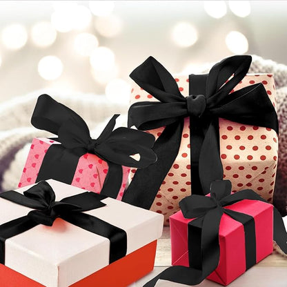 Black Satin Ribbon 1-1/2 Inch x 2 Rolls Black Wide Satin Fabric Ribbon for Gift Packaging, Christmas, Wedding, Flower Bouquet, Holiday Party, Invitation