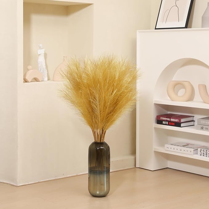 9 Stems Gold Pampas Grass - 38 Inch Tall Faux Pompous Grass Decor, Large Artificial Pompas Floral for Wedding Flower Arrangement,Great Gatsby Party Decorationsa and Home Decor (Gold)