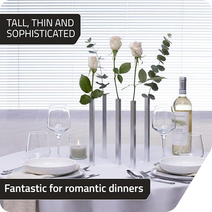 PELEG DESIGN Magnetic Flower Vase - Unique and Modern Set of 5 Silver Aluminum Vases for Home Garden Décor | 9.4 x 0.6 x 0.6 inches | Suitable for Both Real and Artificial Flowers