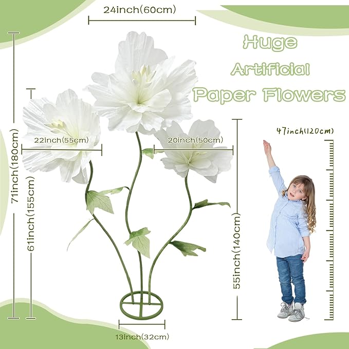 Giant Flowers Big Artificial Decorations, Large Fake Flower Arrangements Faux Floral Decor for Home Office Wedding Reception Birthday Party Photography Props Shop Window Displays Banquet, White