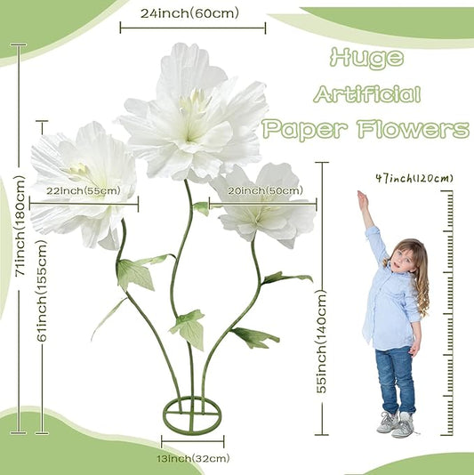 Giant Flowers Big Artificial Decorations, Large Fake Flower Arrangements Faux Floral Decor for Home Office Wedding Reception Birthday Party Photography Props Shop Window Displays Banquet, White