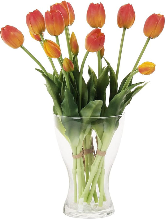 20pcs Artificial Tulip Flowers,16 Inch Real Touch Tulip Stems with Faux Leaves, Faux Tulips and Buds for Home Décor Centerpiece Ornament Wedding Bouquet,Orange