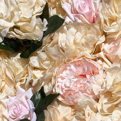 LOYALHEARTDY 12 Pack Artificial Flower Wall Panels 24" x 16" Khaki Faux Hydrangea and Rose Artificial Flower Backdrop Panels for Wedding Party Event Flower Wall Decor