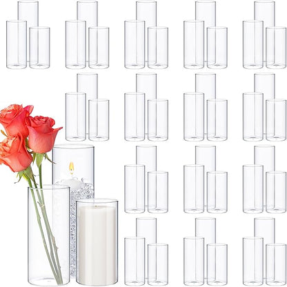 96 Pcs Cylinder Vases Set for Centerpieces, 6/8/10 Inch Tall Clear Glass Vase, Hurricane Floating Candle Holder for Wedding Table Decor, 2.5''/2.7''/3.3''' Diameter (3.3'' X 5.9'',7.9'',9.8'')