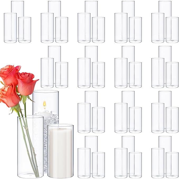 48 Pcs Cylinder Vases Set for Centerpieces, 6/8/10 Inch Tall Clear Glass Vase, Hurricane Floating Candle Holder for Wedding Table Decor, 2.5''/2.7''/3.3''' Diameter (2.5'' X 5'',6'',8'')