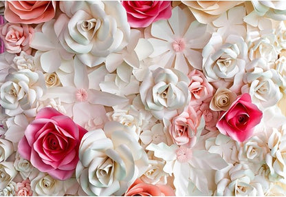 Baocicco 10x8ft Pink and White Paper Flowers Background Photography Backdrop Paper Flower Wall Gorgeous Wedding Flower Backdrops Beautiful Bride Baby Newborn Kids Background Props Portraits Booth