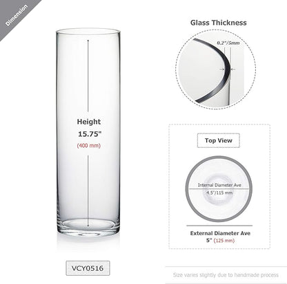WGV Cylinder Vase Bulk, Diameter 5", Height 16", Clear Glass Floral Planter Container, Tall Centerpiece Arrangement for Wedding Party Event Home Office Decor, 6 Pieces
