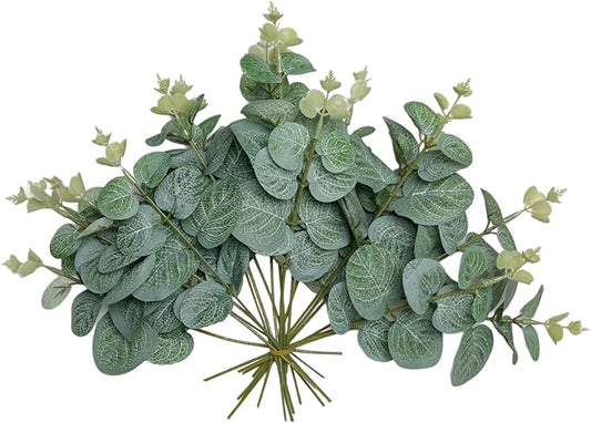 50pcs Eucalyptus Leaves Simulate Green Plants, Wedding Home Office Center Flower Decoration, Vase Flower Arrangement DIY (Silver Dollar Eucalyptus Leaves)