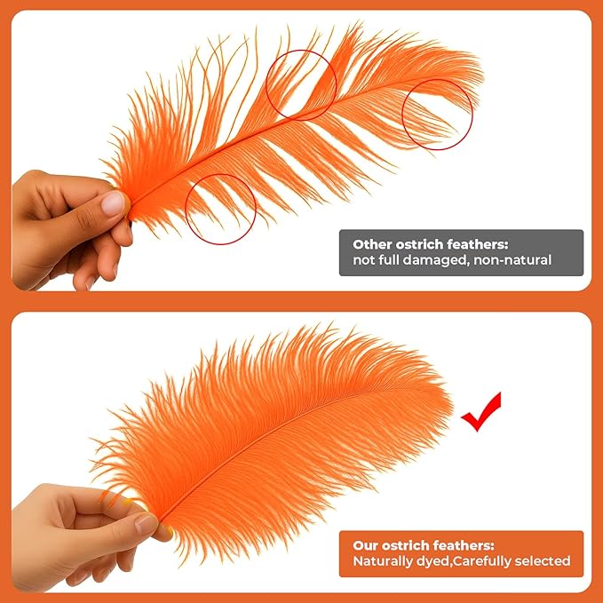 Piokio 20pcs Ostrich Feather Orange 10-12 inch (25-30cm) Bulk Feathers for Home Decoration and DIY Clothing and DIY Clothes Decoration, Gatsby Decorations