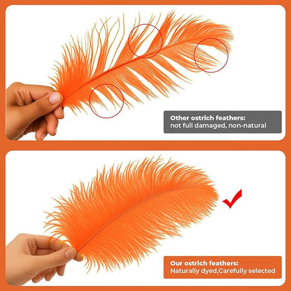 Piokio 20pcs Ostrich Feather Orange 10-12 inch (25-30cm) Bulk Feathers for Home Decoration and DIY Clothing and DIY Clothes Decoration, Gatsby Decorations