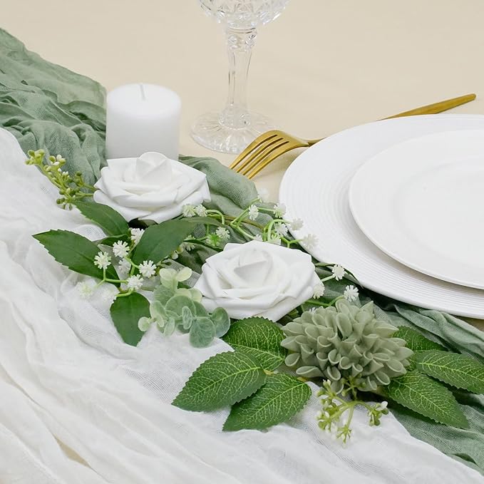 Artificial Flowers, 50pcs Sage Green Artificial Rose for DIY Wedding Bouquets Centerpieces Arrangements, Sage Green and White Dahlia Flowers with Stem for Bridal Shower Party Home Decorations
