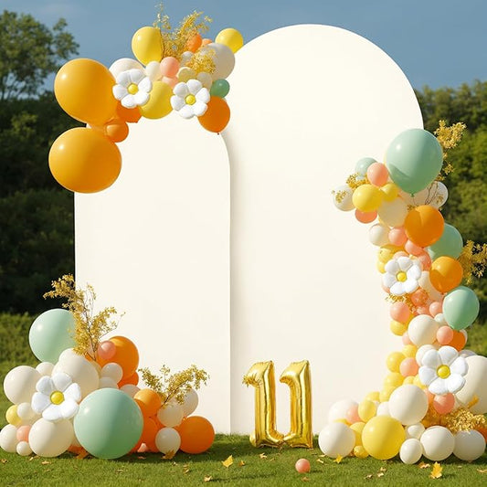 7.2FT Ivory Arch Cover - Polyester Fitted Wedding Arch Stand Covers Round Top Chiara Arch Backdrop Cover for Birthday Party Banquet Photo Background Decoration