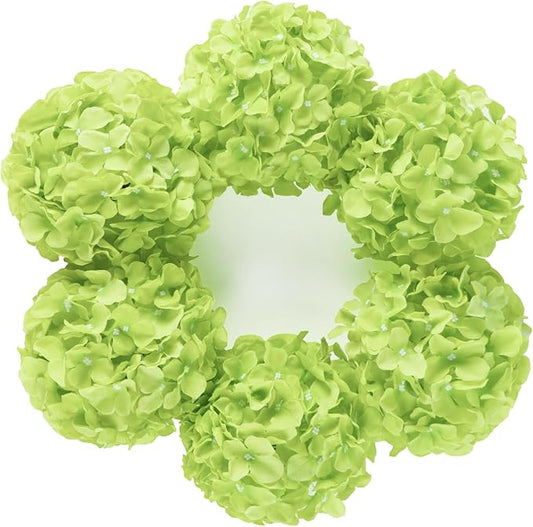 DuHouse 8.7" Silk Hydrangea Flower Heads with Stems Fake Hydrangeas Flowers for DIY Wedding Centerpiece Home Decor,Pack of 6(Light Green)