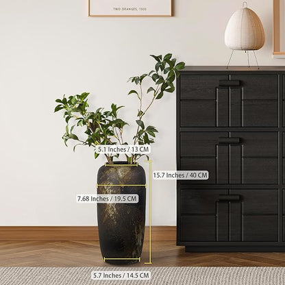 Rustic Ceramic Tall Floor Vase,15.7 Inch Black Large Pottery Farmhouse Decor Floor Vase for Living Room Entryway Table Centerpiece Decor,Vintage Terracotta Vases,Wedding Gift