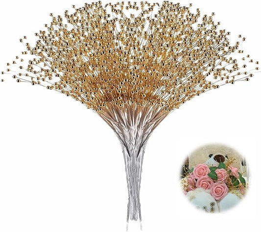 XINHUIDALSQ 100Pcs Pearl Bouquet Party Decoration Pearl String Beaded Garland – 4mm Beads Garlands for Christmas Decoration Wedding Party Decoration, Christmas Floral Picks(Gold)
