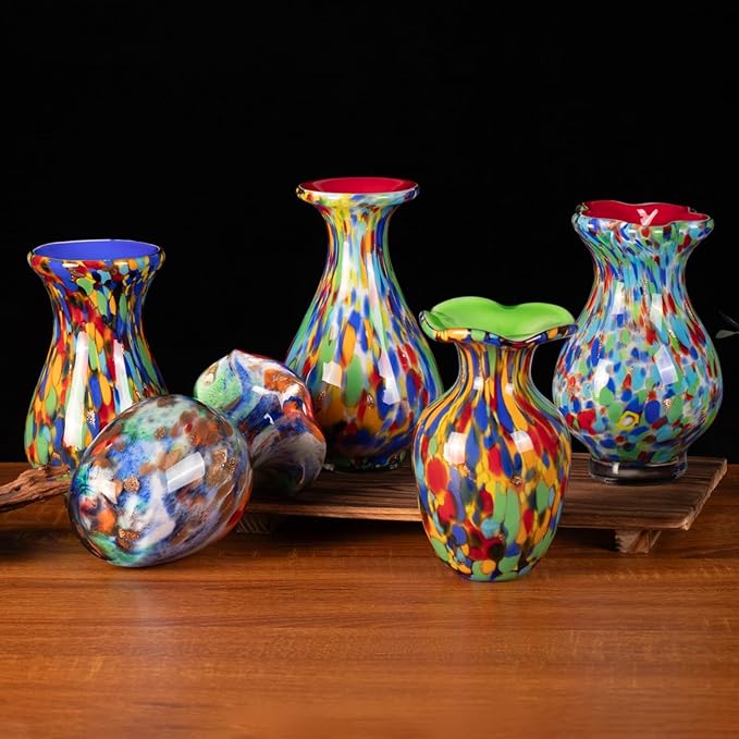 KAMMAK Colored Glass Vase, Beautiful Hand Blown Decorative Vase, Modern Art Vase for Flower Mantle Dining Table Centerpiece, Entryway Living Room Wedding Decoration, FH016