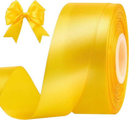 1-1/2 Inches 50 Yards Yellow Satin Ribbon, Solid Fabric Ribbon Roll for Flower Bouquets, Gift Wrapping, Wedding, Handmade Crafts