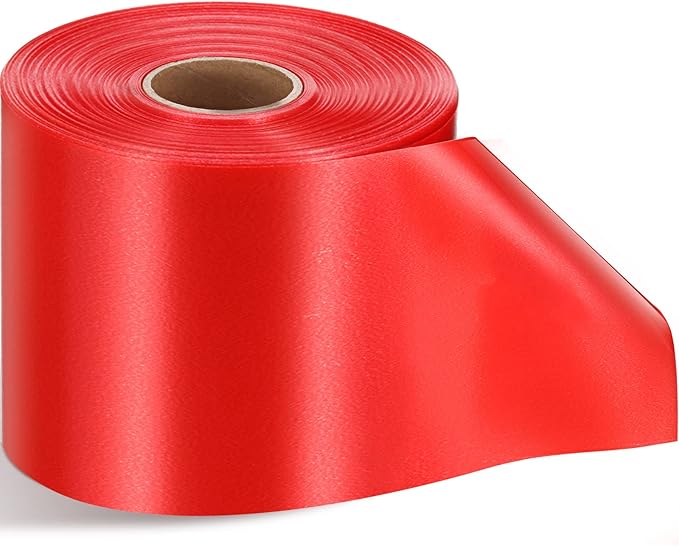 Syhood Outdoor Leaf Ribbon Floral Satin Ribbon for Crafts Aspidistra Waterproof Holiday Outdoor Decoration(4 Inch X 108 Yards,Red)