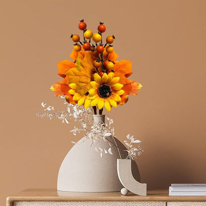6 Pack Fall Stems Artificial Berry Picks Fall Picks with Sunflowers Maple Leaves Branches Decorations for Harvest Autumn Thanksgiving Day Flower Arrangements Wreaths Indoor Outdoor Home Decor