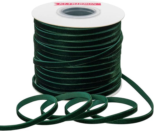 Dk Green Velvet Ribbon Single Sided,1/4 Inch X 50Yards Spool