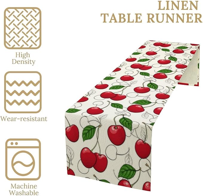 Red Cherry Table Runner,Spring Summer Fruit Tropical Birthday Party Decorations Dining Room Home Kitchen Table Decor 13 x 108In