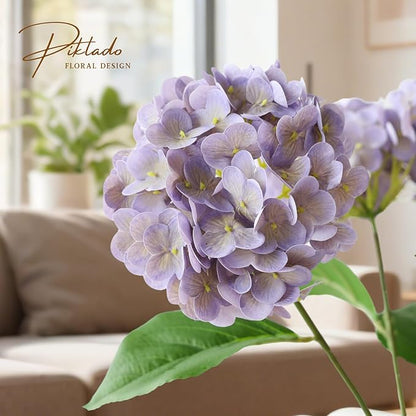 2 Bunchs 21in,Light Purple Real Touch Hydrangea Artificial Flowers,with 10pcs Flower Heads 20pcs Green Leaves, Faux Hydrangea Flowers,for Home Office Decor Wedding Party Arrangements