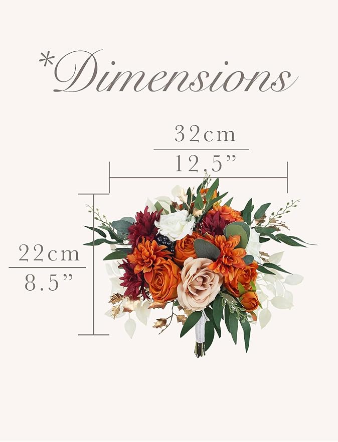 Rinlong 12.5 Inch Fall Wedding Bouquets for Bride Burnt Orange Bridal Bouquet for Wedding Artificial Terracotta Bouquets Boho Silk Flowers for Wedding Ceremony