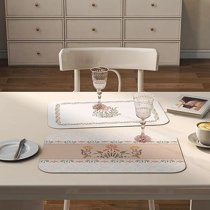 ISAENNE Floral Placemats Set of 6,Brown Rectangular PVC Placemats, Waterproof and Heat-Resistant British Style.Decoration for Kitchen, Dining, Parties, Holiday,12"*17"